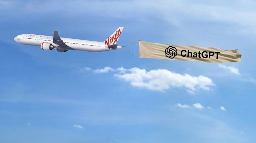 Virgin Australia plane with ChatGPT partnership announcement